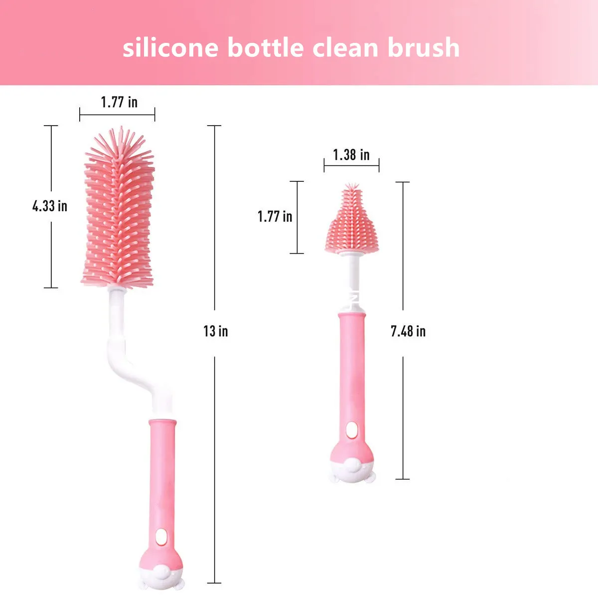 2pcs Baby Silicone Bottle Brushes 360 Degree Rotation Nipple Cleaning Brush(Image4)