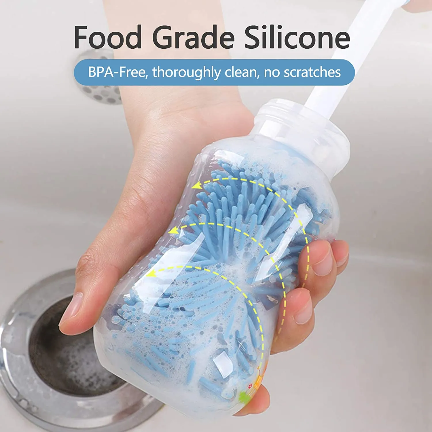 2pcs Baby Silicone Bottle Brushes 360 Degree Rotation Nipple Cleaning Brush(Image2)